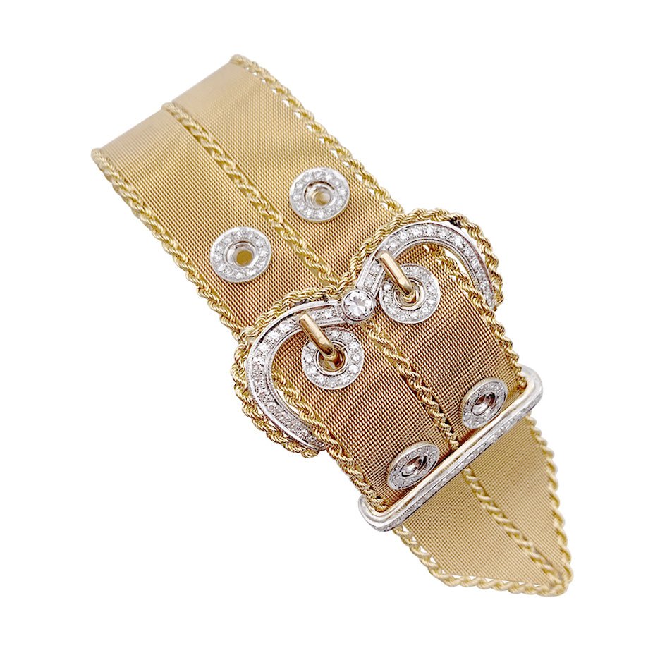 Bracelet vintage "Ceinture", or rose et diamants - Castafiore