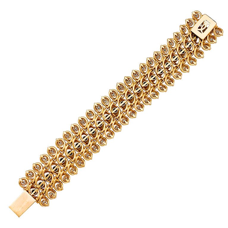 Bracelet vintage en or rose, platine et diamants - Castafiore