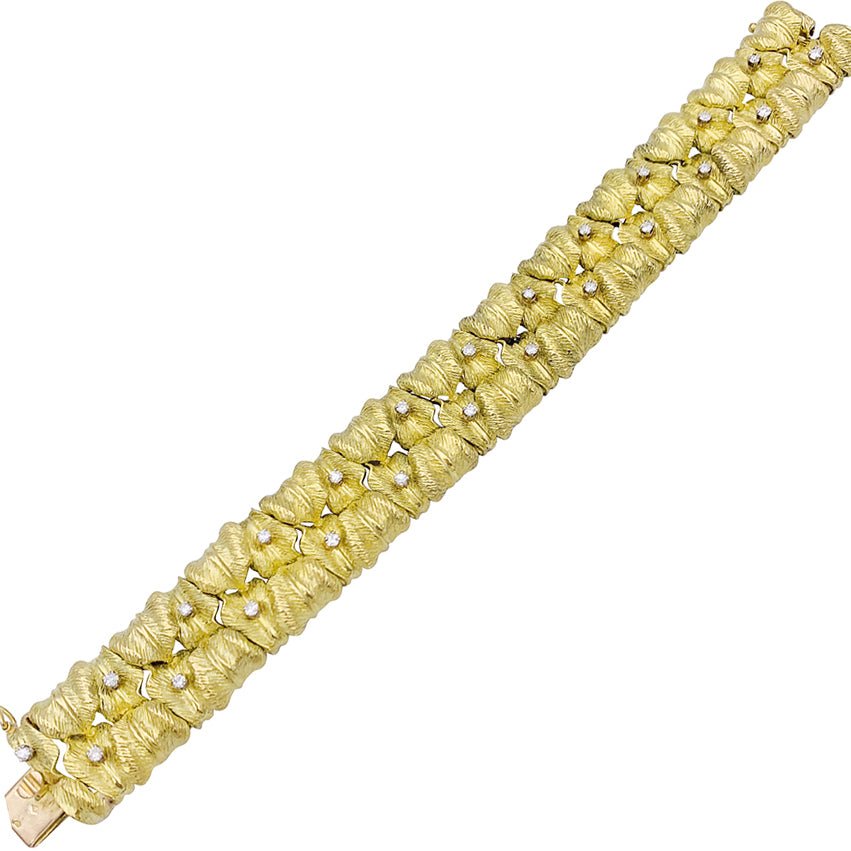 Bracelet vintage "Feuillage" en or jaune et diamants - Castafiore