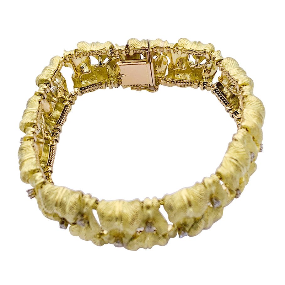 Bracelet vintage "Feuillage" en or jaune et diamants - Castafiore