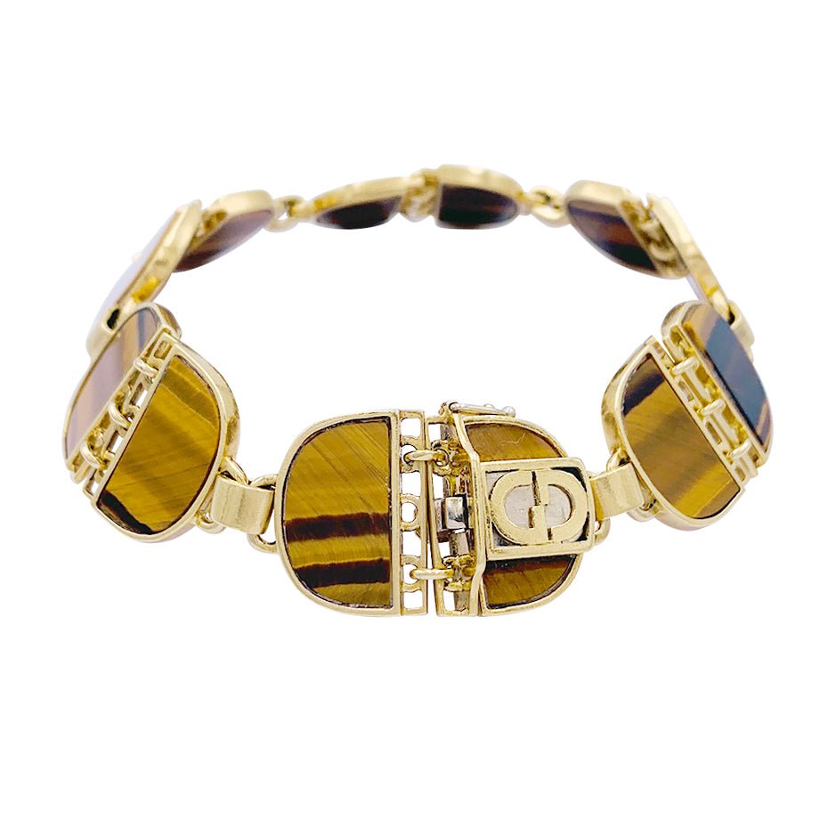 Bracelet vintage, or jaune, oeil de tigre - Castafiore