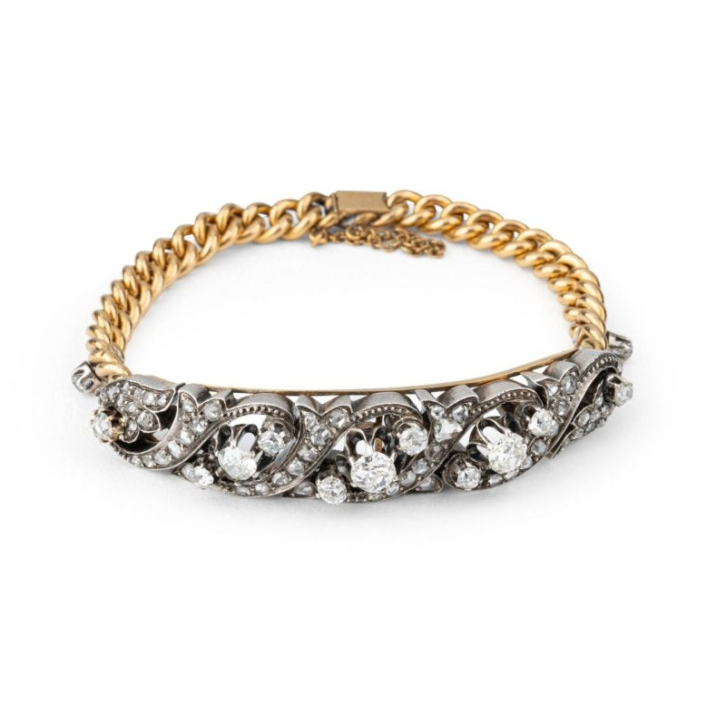 Bracelets Gourmette en or jaune, argent et diamants - Castafiore