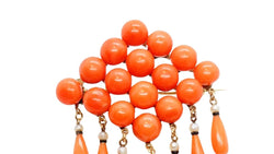 Broche ajourée de Napoléon III en or jaune, ornée de perles pampilles de corail et émail noir - Castafiore