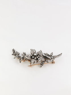 Broche ancienne trembleuse en or, argent et diamants - Castafiore