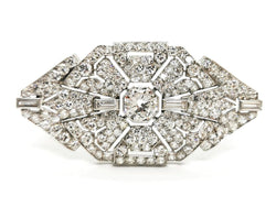 Broche Art Déco en or blanc et platine pavé diamants - Castafiore
