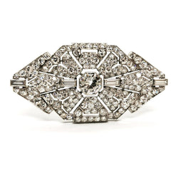 Broche Art Déco en or blanc et platine pavé diamants - Castafiore