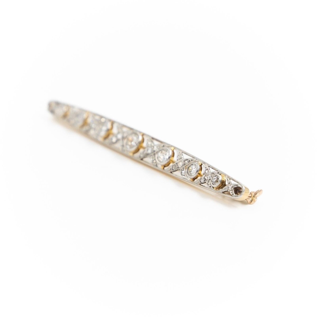 Broche Barrette Art déco en 2 ors et diamants - Castafiore