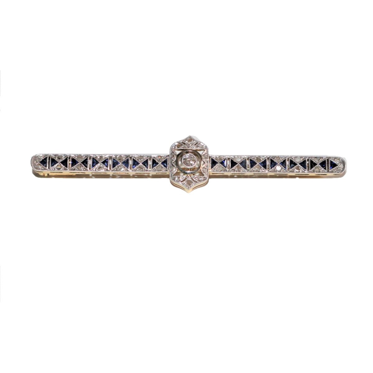 Broche Barrette en or jaune et platine et en saphirs et diamants - Castafiore