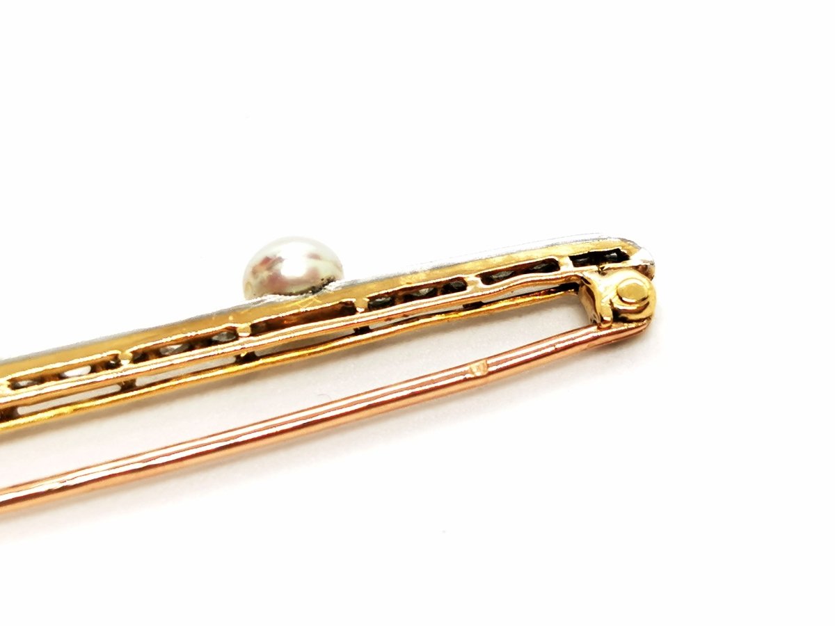 Broche Barrette en or jaune, platine et diamants - Castafiore