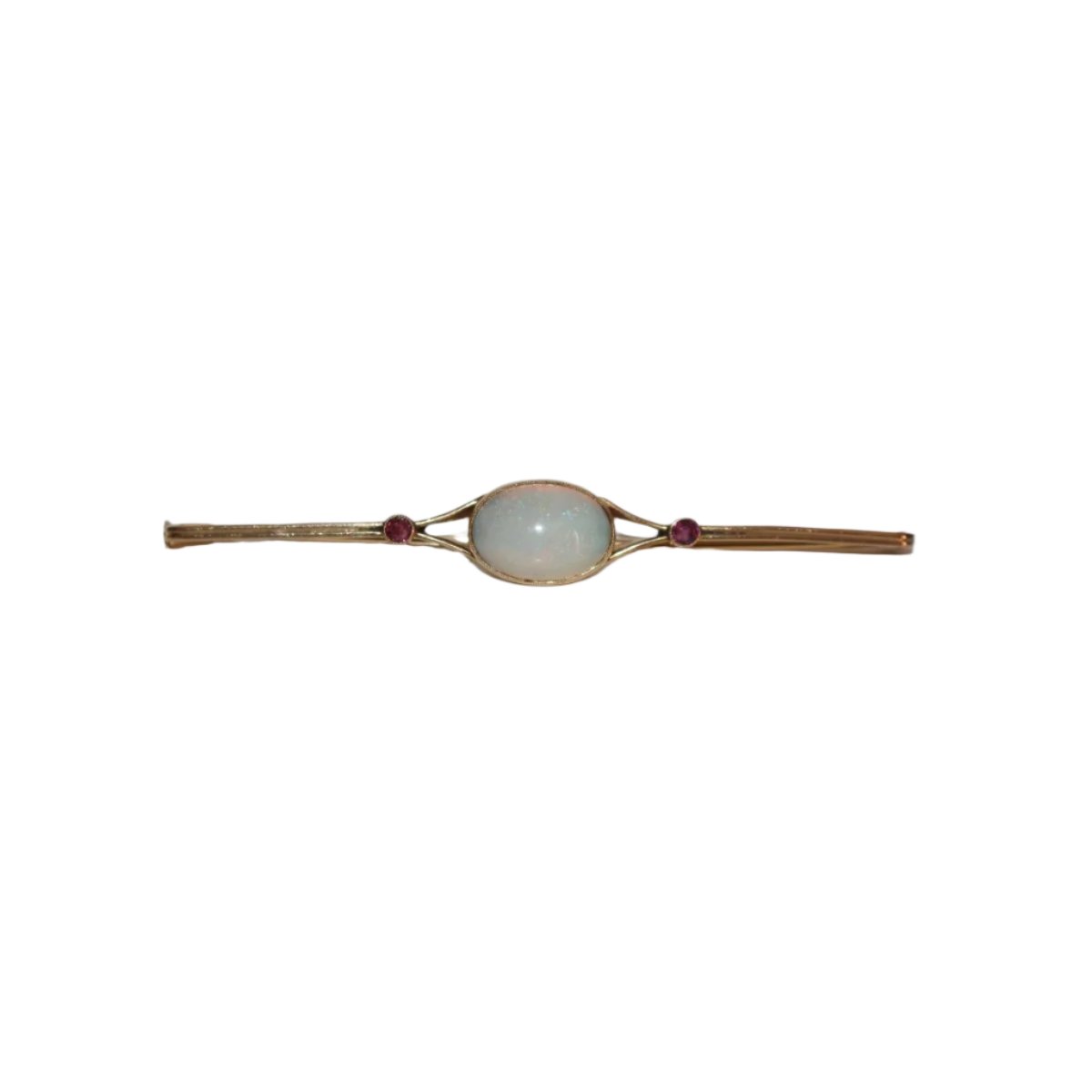 Broche Barrette en or jaune, rubis et opale - Castafiore
