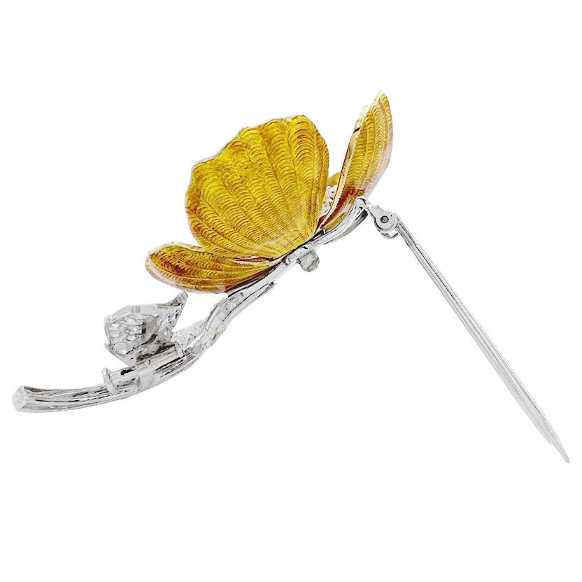 Broche Boucheron, "Eglantine",or et platine, émail et diamants - Castafiore