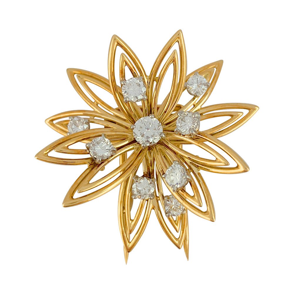 Broche CARTIER "Fleur" en or jaune et diamants - Castafiore
