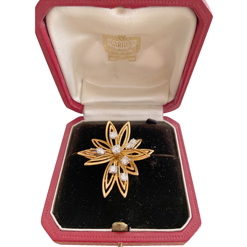 Broche CARTIER "Fleur" en or jaune et diamants - Castafiore