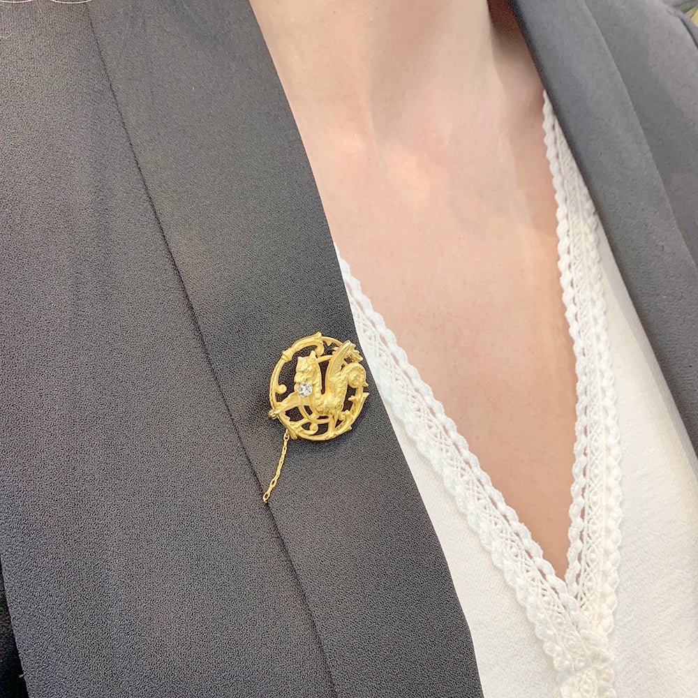 Broche "Chimère" or jaune et diamant. - Castafiore