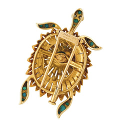 Broche Civanyan, "Tortue", or jaune, turquoises - Castafiore