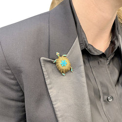 Broche Civanyan, "Tortue", or jaune, turquoises - Castafiore