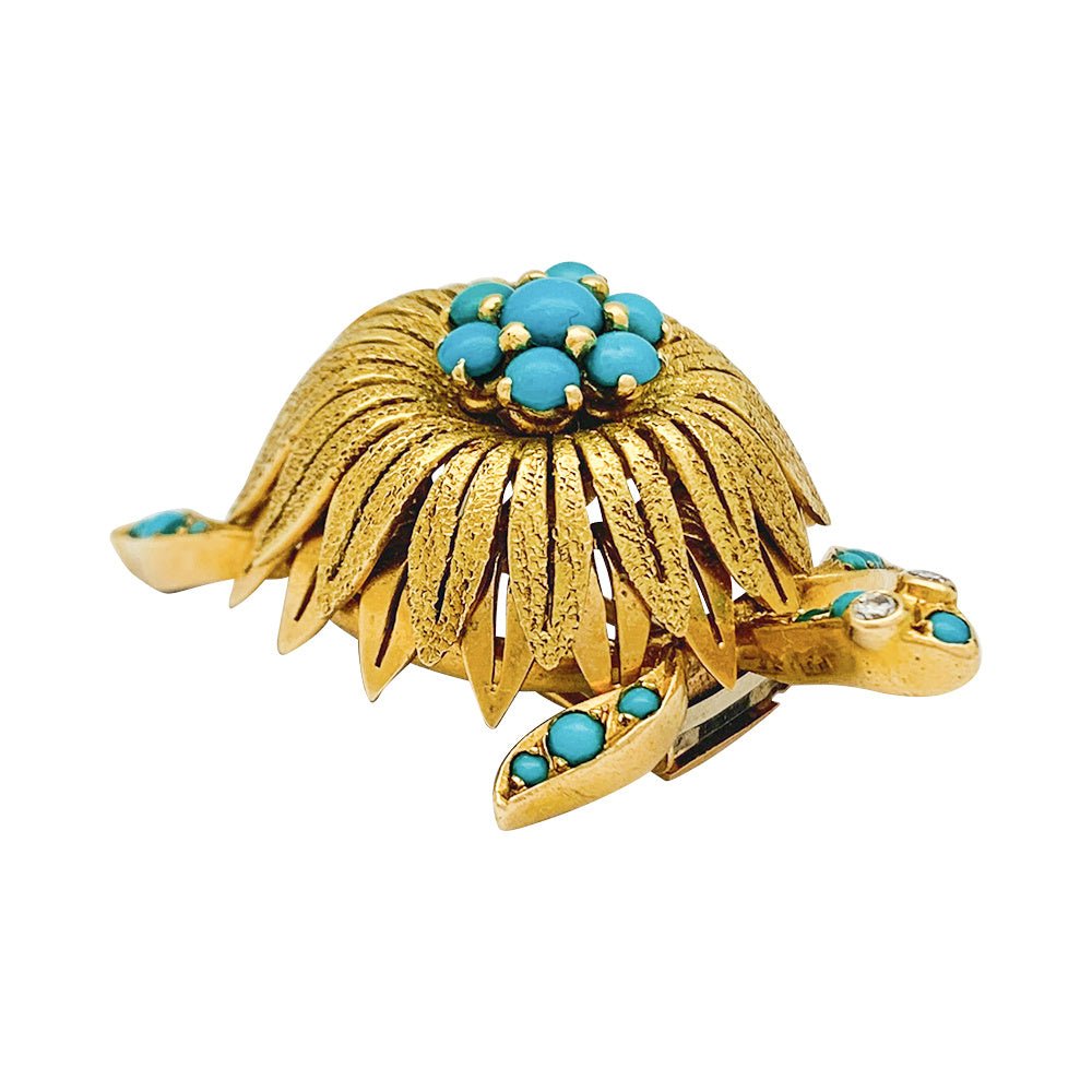 Broche Civanyan, "Tortue", or jaune, turquoises - Castafiore