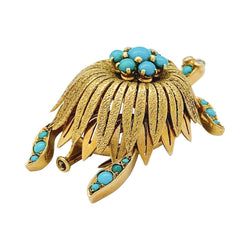 Broche Civanyan, "Tortue", or jaune, turquoises - Castafiore
