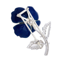 Broche Clip BOUCHERON "Eglantine" en or blanc, platine, émail et diamants - Castafiore