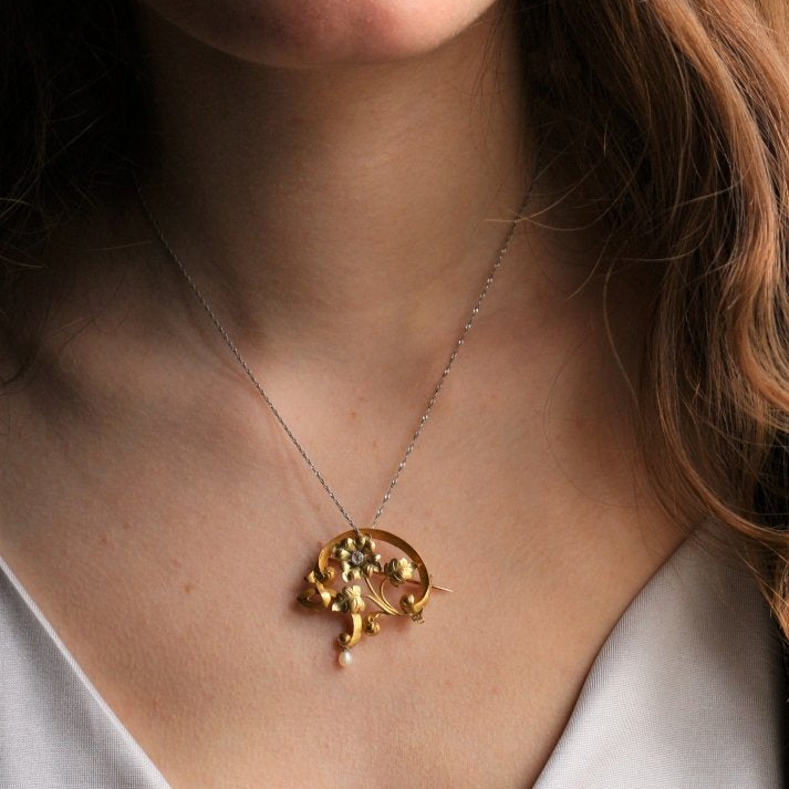 Broche Clip en or jaune et en perle - Castafiore