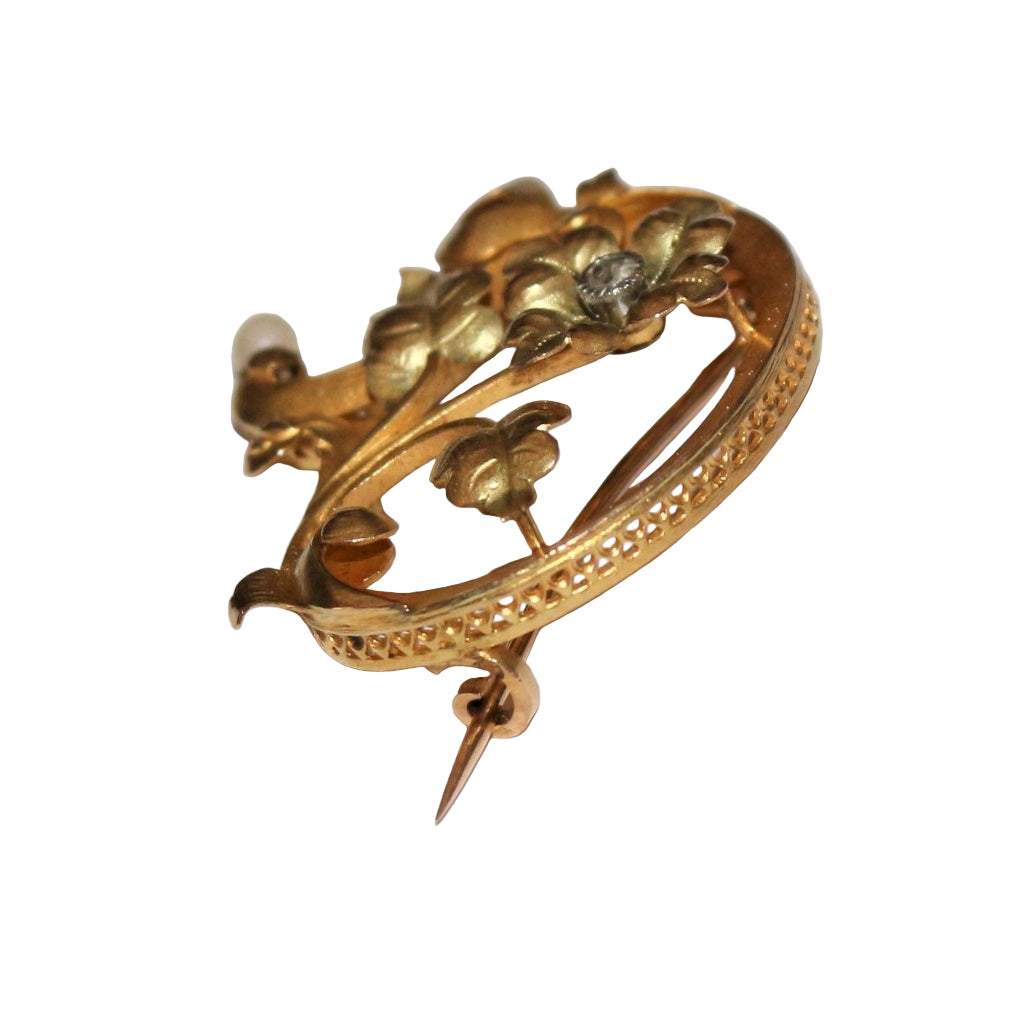 Broche Clip en or jaune et en perle - Castafiore