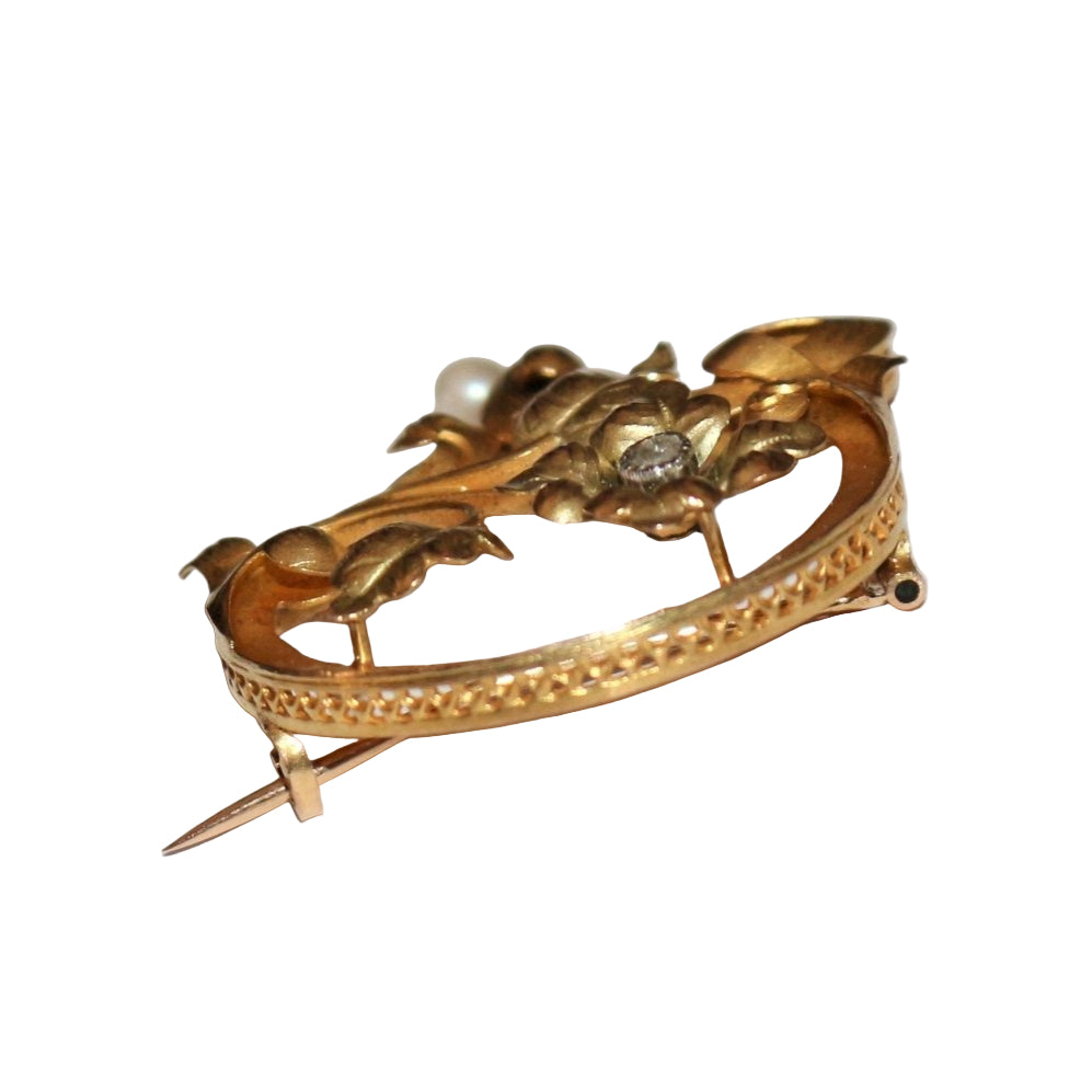 Broche Clip en or jaune et en perle - Castafiore