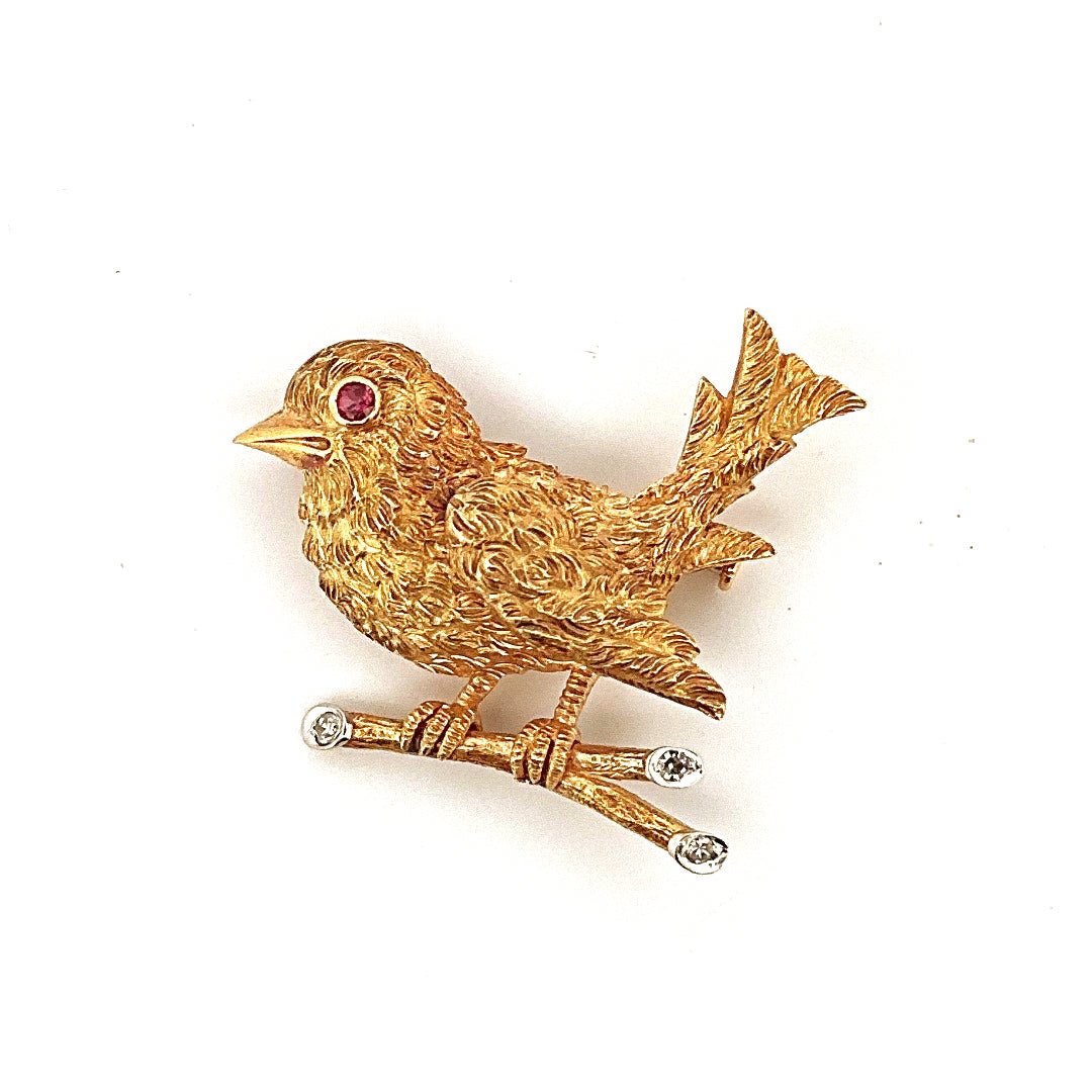 Broche Clip en or jaune et en rubis et diamant - Castafiore