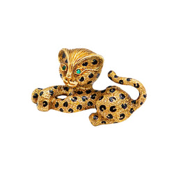 Broche Clip FRED Panthère en or jaune, email et émeraude - Castafiore