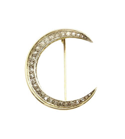 Broche croissant de lune en or jaune et diamants - Castafiore