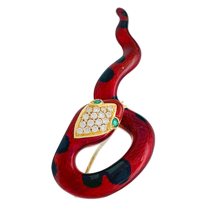 Broche DAVID WEBB, "Serpent", émail, diamants et émeraudes - Castafiore