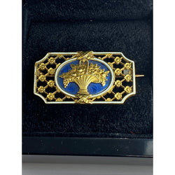 Broche en or 18 carats : panier fleuri , émail bleu et blanc.Napoléon III. - Castafiore
