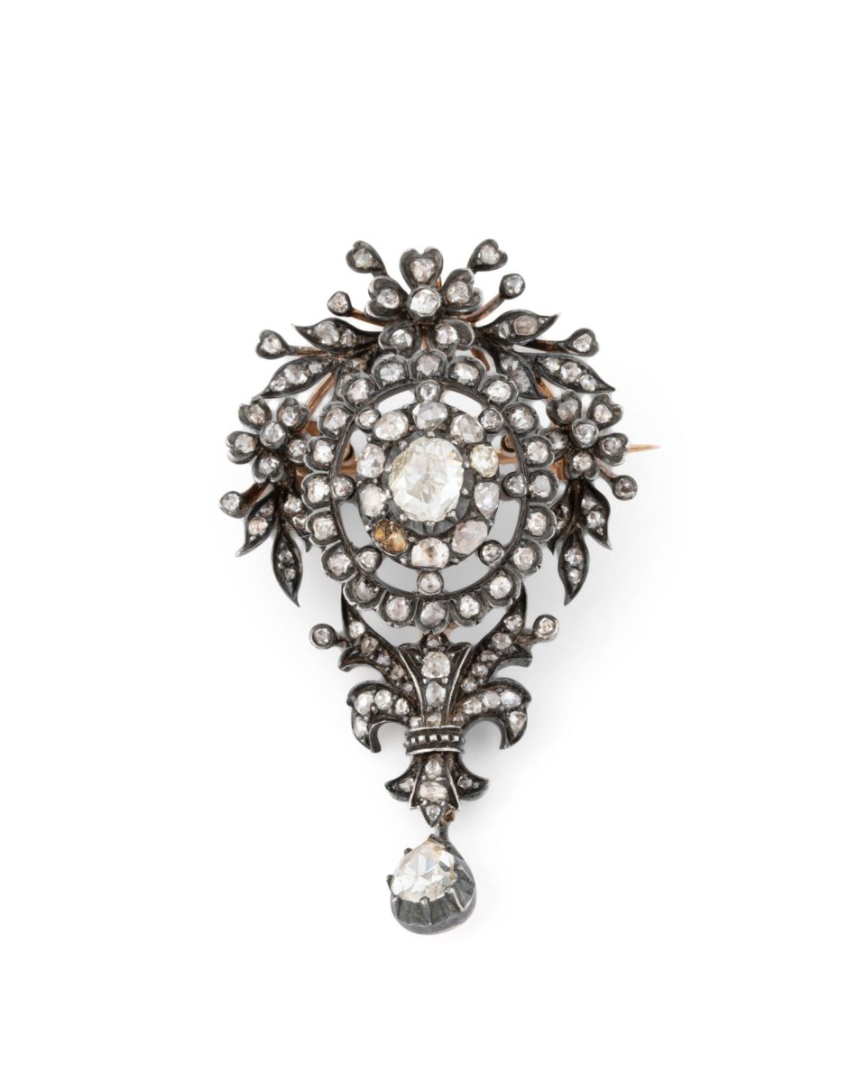 Broche en or jaune, argent et diamants Fin XIX - Castafiore