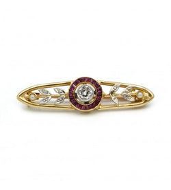 Broche en or jaune, diamants, perles et rubis - Castafiore