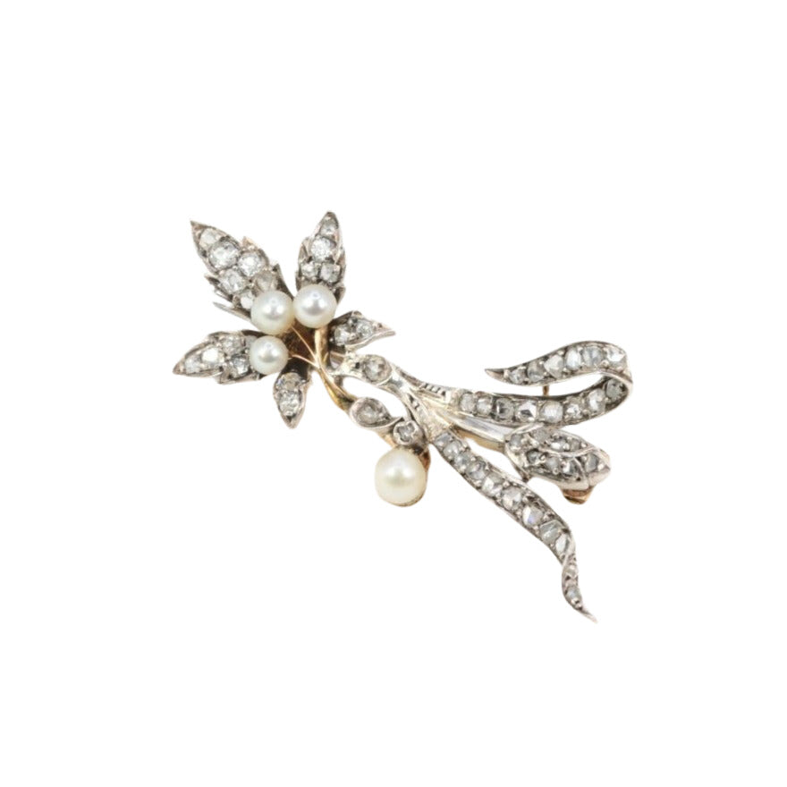 Broche Erable en Or, Diamants, et Perles Fines - Castafiore