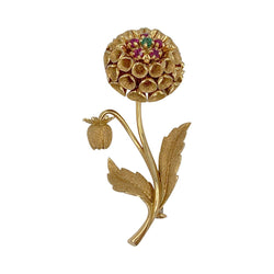 Broche fleur or jaune, pierres de couleur - Castafiore