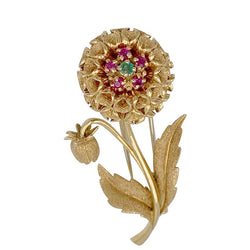 Broche fleur or jaune, pierres de couleur - Castafiore