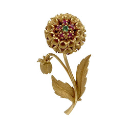 Broche fleur or jaune, pierres de couleur - Castafiore