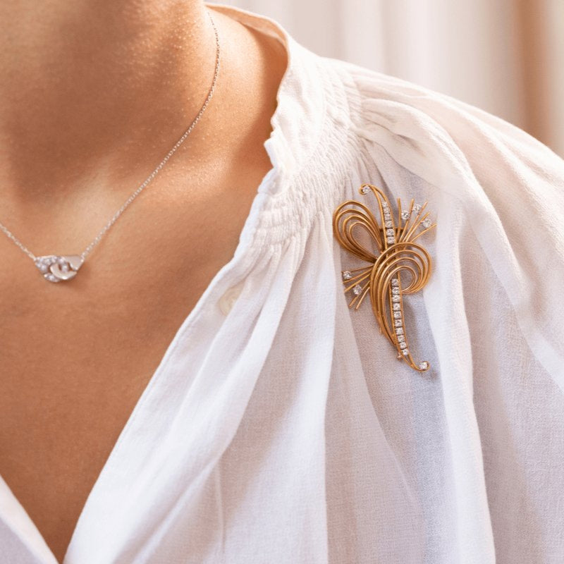 Broche gerbe en or jaune et diamants - Castafiore