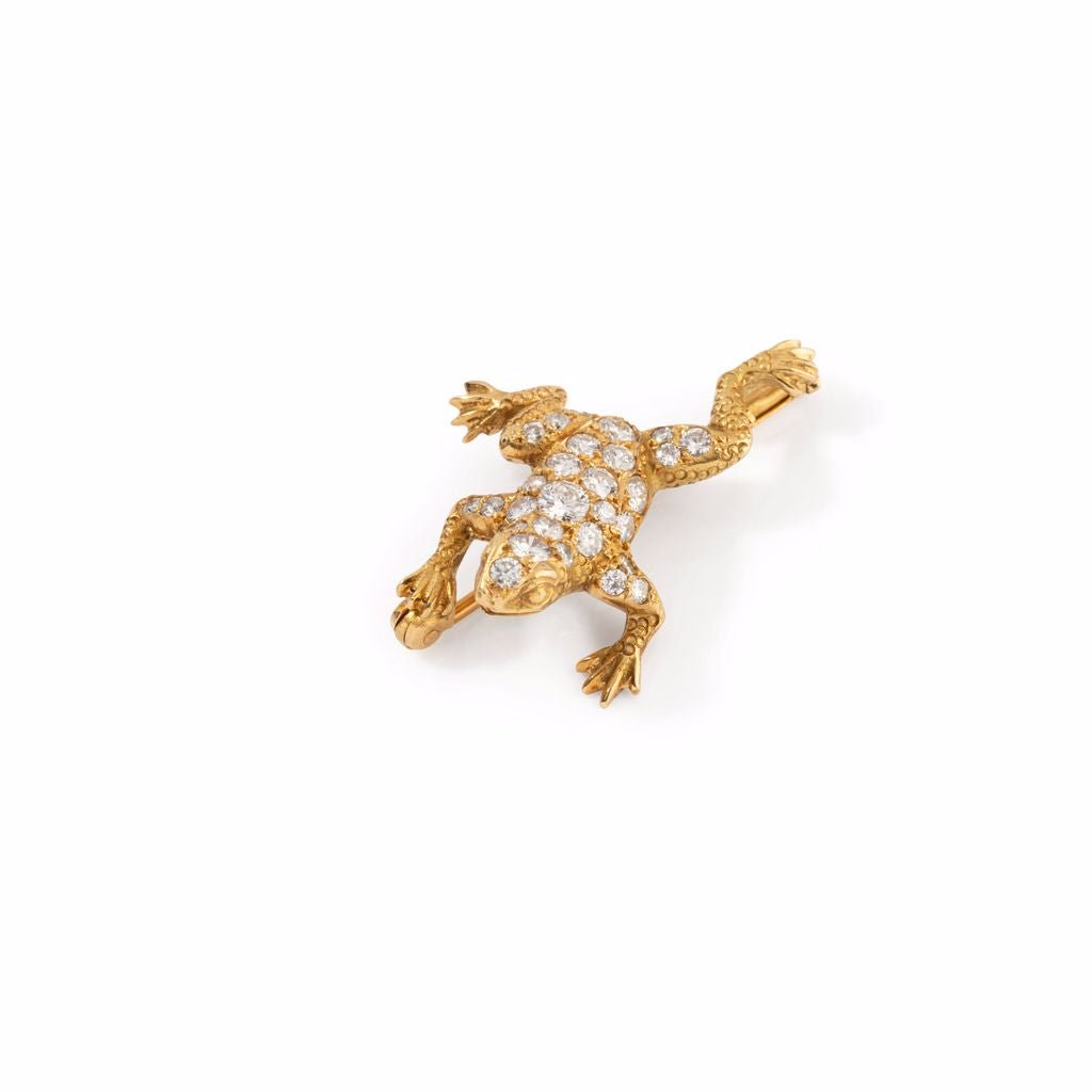 Broche Grenouille en or jaune pavée diamants - Castafiore