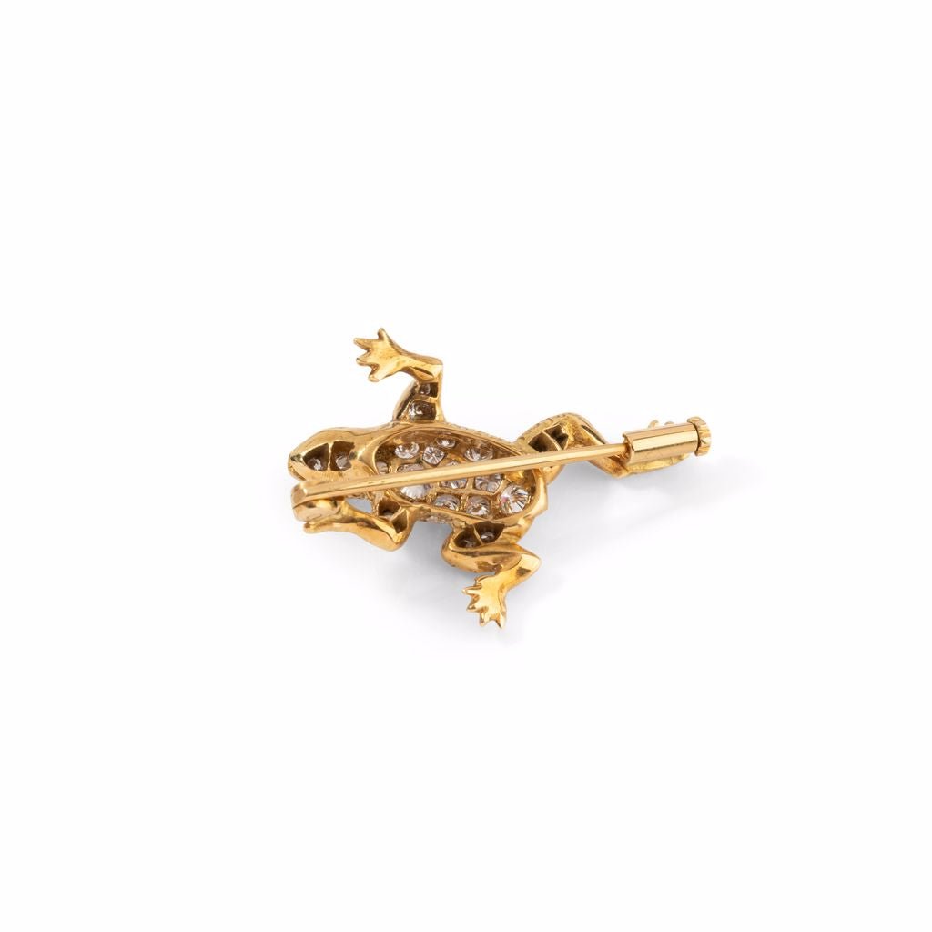 Broche Grenouille en or jaune pavée diamants - Castafiore