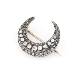 Broche "Lune" en or jaune, argent et diamants - Castafiore