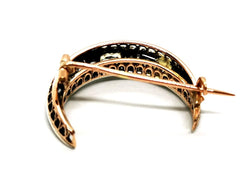 Broche lune en or jaune, argent, perles et diamants - Castafiore