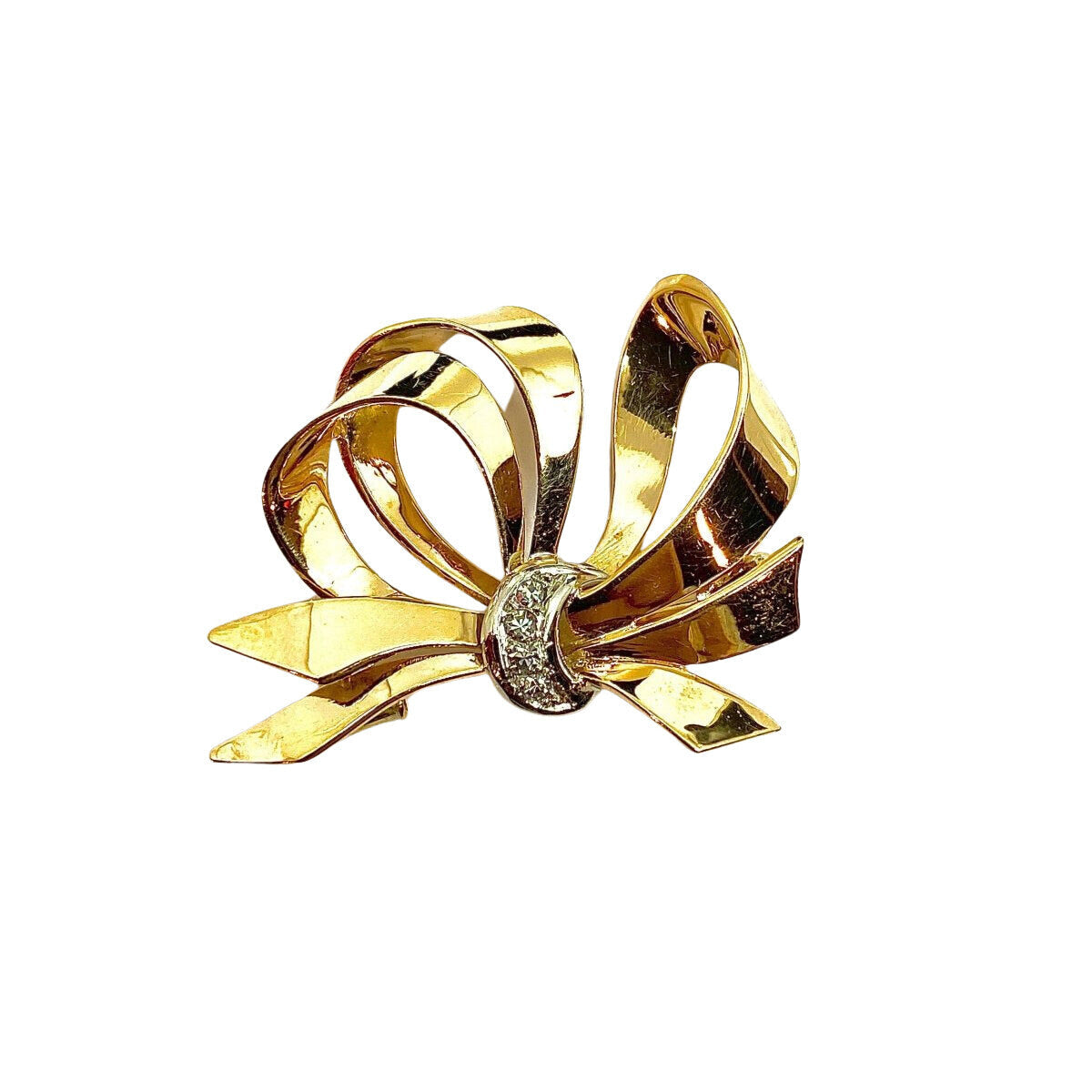 Broche noeud en or et platine et diamants - Castafiore