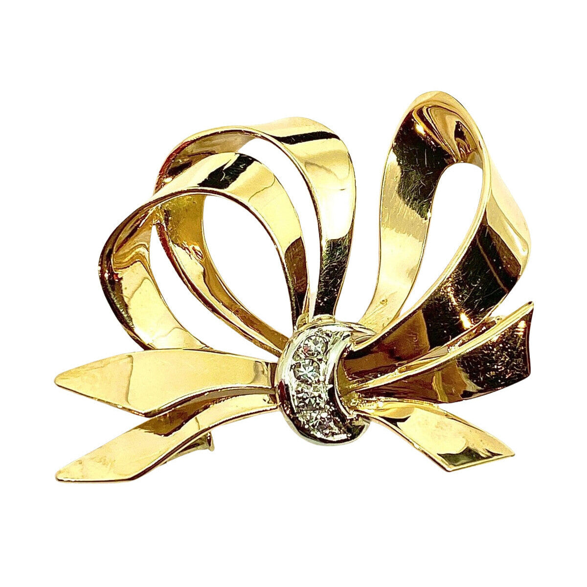 Broche noeud en or et platine et diamants - Castafiore