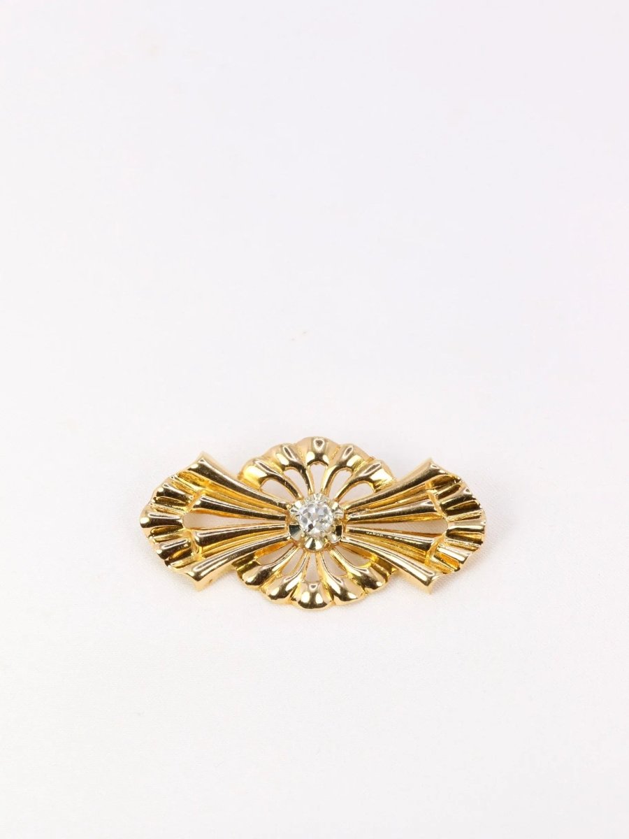 Broche noeud vintage en or et diamant Old mine Cut - Castafiore