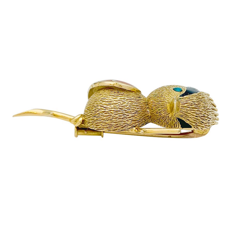Broche "Oiseau Huppé" or jaune, émeraude, émail - Castafiore