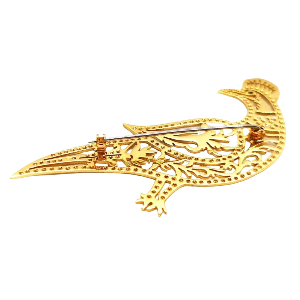 Broche paon en 2 ors, émeraude et diamants - Castafiore