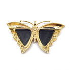 Broche Papillon rubis diamants onyx en or jaune - Castafiore