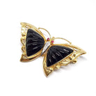 Broche Papillon rubis diamants onyx en or jaune - Castafiore