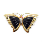 Broche Papillon rubis diamants onyx en or jaune - Castafiore